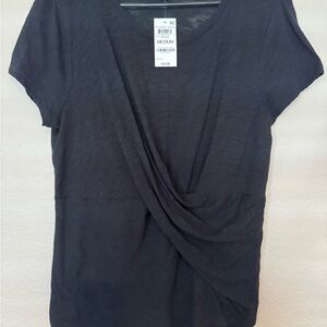 NWT Women’s INC International Concepts Black Twist Front Tee Size M